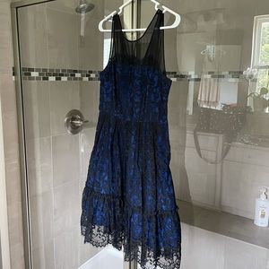 Blue and black lace Anthropologie dress.
